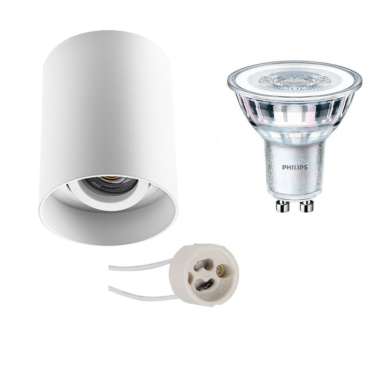 PHILIPS - Aufbauspot Set - CorePro 830 36D - Pragmi Luxina Pro - GU10 Sockel - Aufbau Rund - Mattweiß - 4.6W - Warmweiß 3000K - Deep - Kippbar - Ø90mm