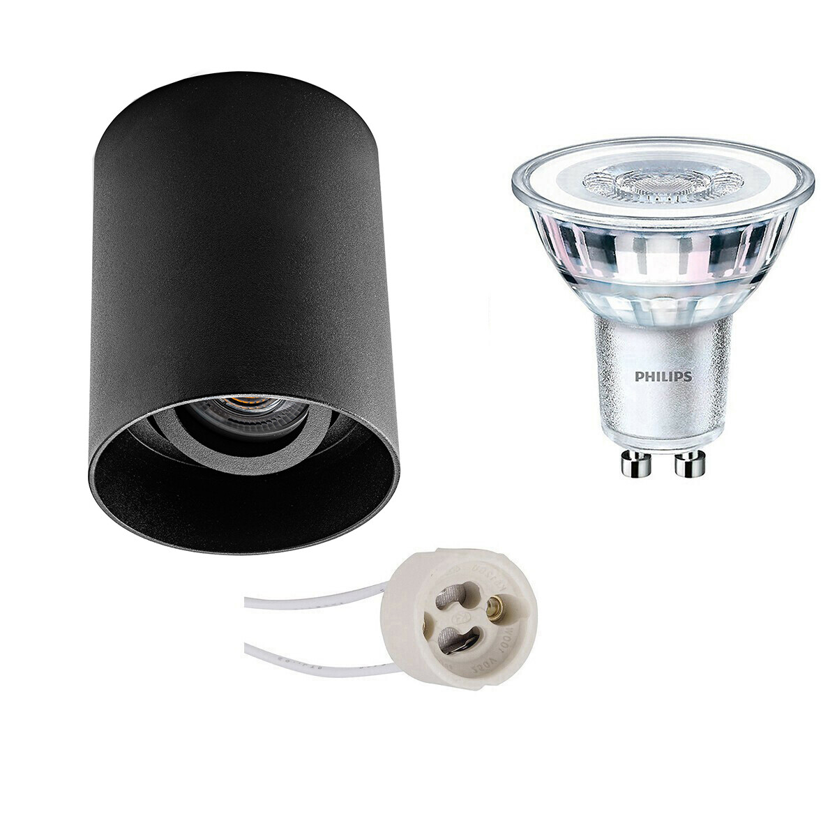 PHILIPS - Aufbauspot Set - CorePro 827 36D - Pragmi Luxina Pro - GU10 Sockel - Aufbau Rund - Mattschwarz - 3.5W - Warmweiß 2700K - Deep - Kippbar - Ø90mm