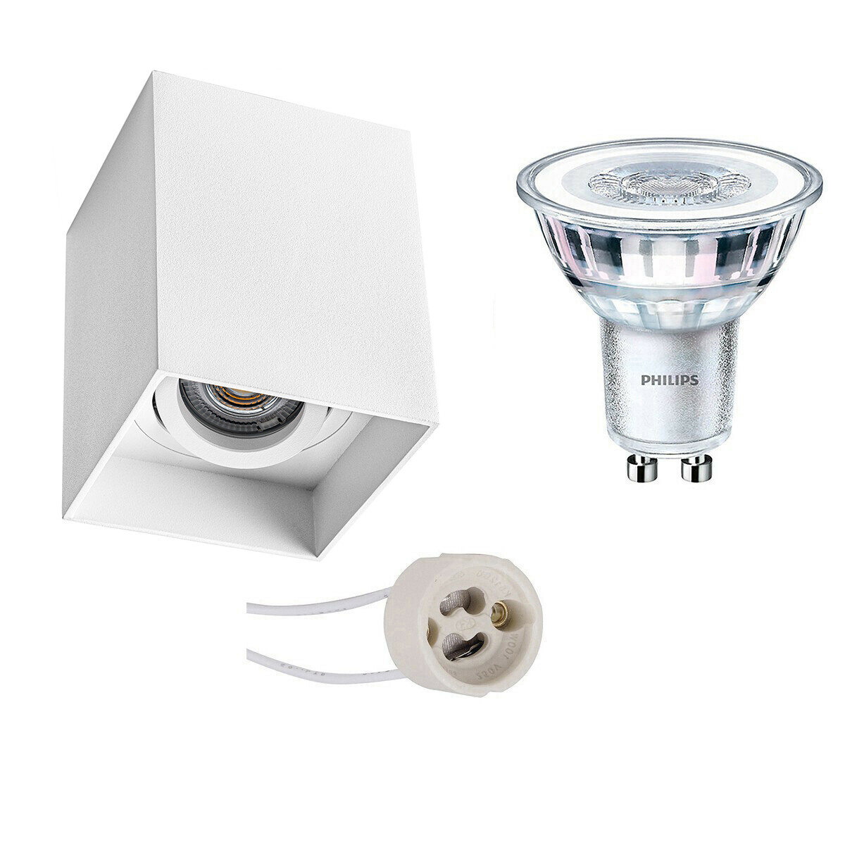 PHILIPS - Aufbauspot Set - CorePro 827 36D - Pragmi Luxina Pro - GU10 Sockel - Aufbau Quadratisch - Mattweiß - 4.6W - Warmweiß 2700K - Deep - Kippbar - 90mm