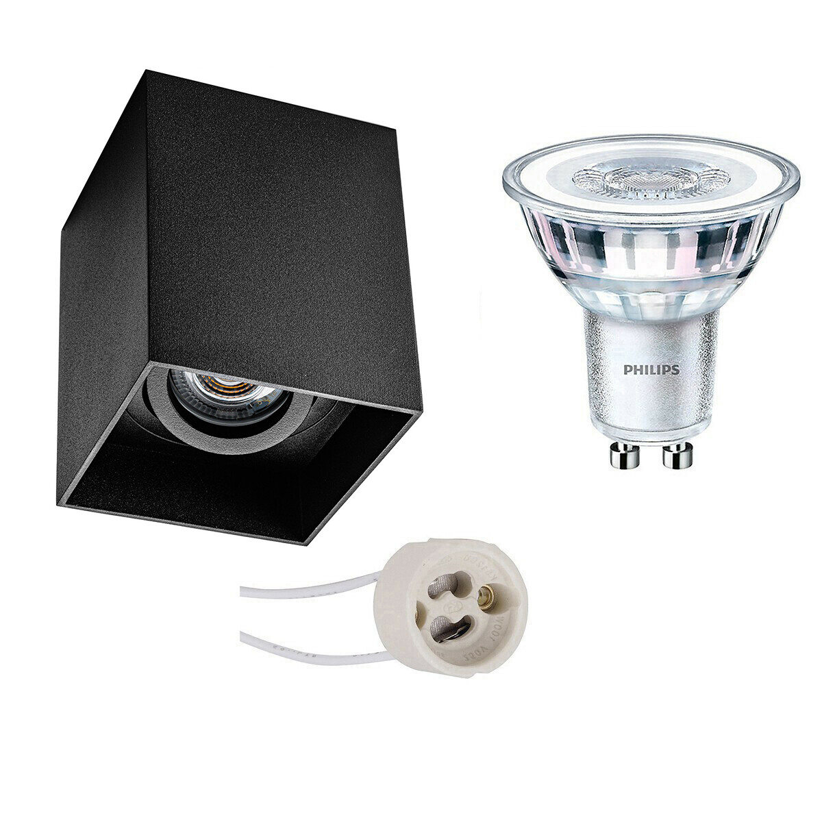 PHILIPS - Aufbauspot Set - CorePro 827 36D - Pragmi Luxina Pro - GU10 Sockel - Aufbau Quadratisch - Mattschwarz - 3.5W - Warmweiß 2700K - Deep - Kippbar - 90mm