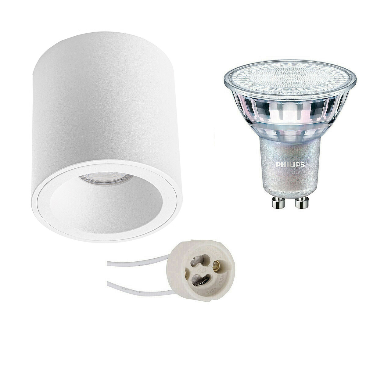 Aufbauspot Set - Pragmi Cliron Pro - GU10 Fassung - Aufbau Rund - Matt Weiß - Vertieft - Ø90mm - Philips - MASTER 927 36D VLE - 3.7W - Warmweiß 2200K-2700K - DimTone Dimmbar