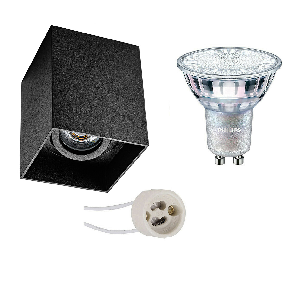 PHILIPS - Aufbauspot Set - MASTER 927 36D VLE - Pragmi Luxina Pro - GU10 Sockel - DimTone Dimmbar - Aufbau Quadratisch - Mattschwarz - 3.7W - Warmweiß 2200K-2700K - Deep - Kippbar - 90mm