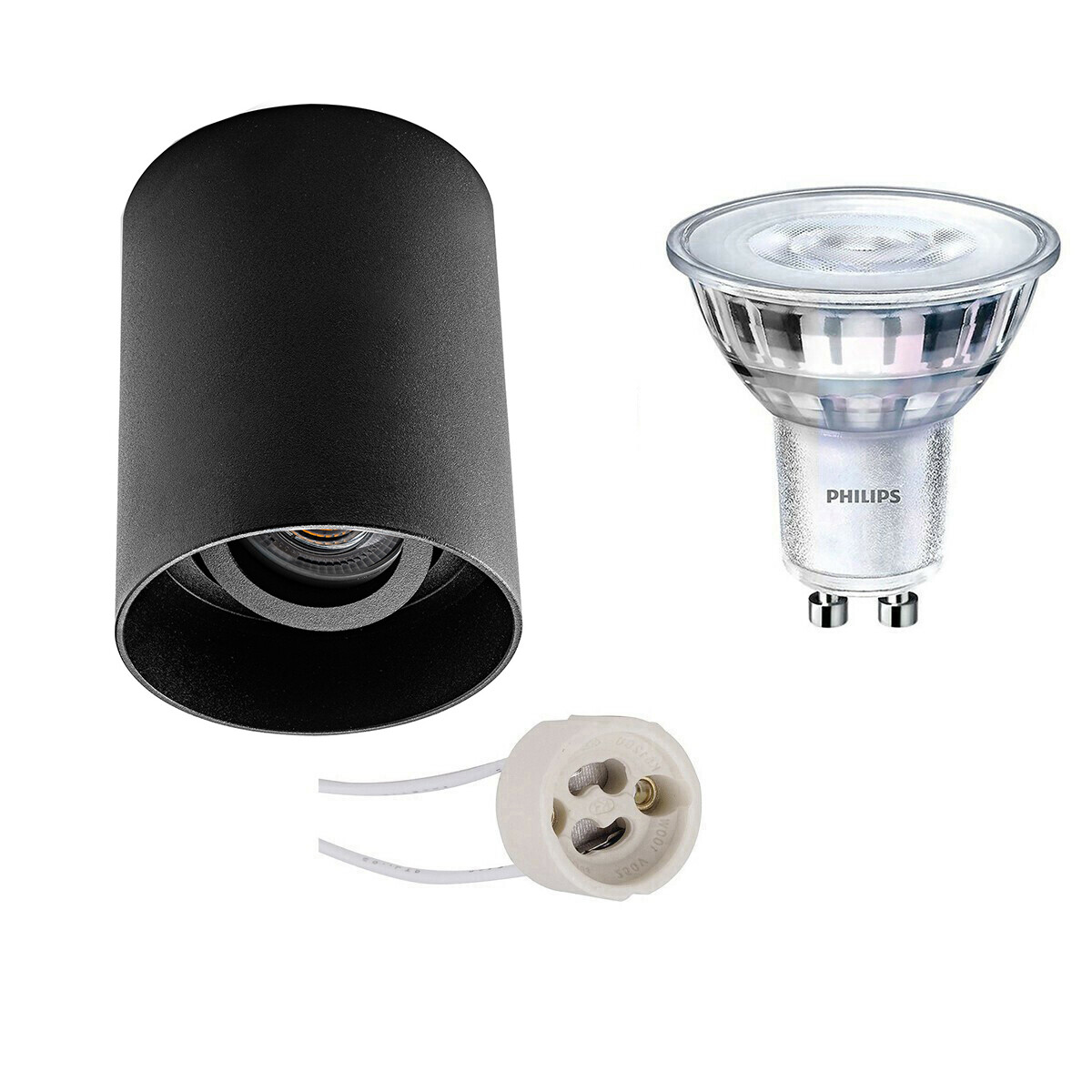 PHILIPS - Aufbauspot Set - SceneSwitch 827 36D - Pragmi Luxina Pro - GU10 Sockel - Dimmbar - Aufbau Rund - Mattschwarz - 1.5W-5W - Warmweiß 2200K-2700K - Deep - Kippbar - Ø90mm