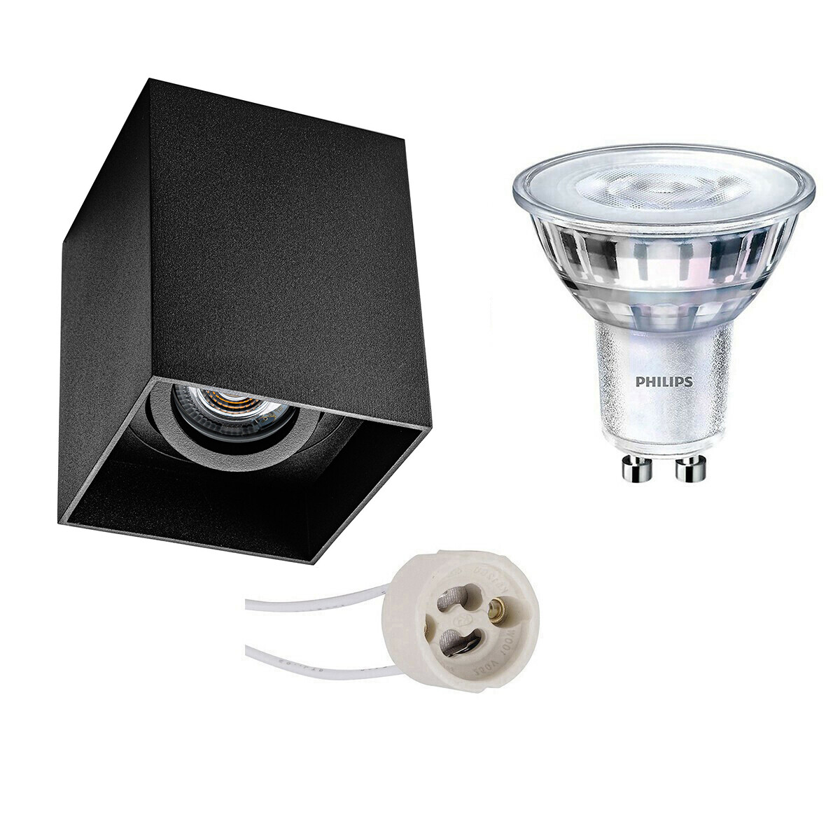 PHILIPS - Aufbauspot Set - SceneSwitch 827 36D - Pragmi Luxina Pro - GU10 Sockel - Dimmbar - Aufbau Quadratisch - Mattschwarz - 1.5W-5W - Warmweiß 2200K-2700K - Deep - Kippbar - 90mm