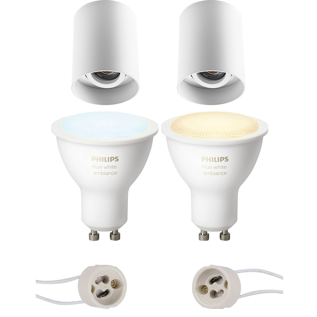 Aufbauspot Set GU10 - Pragmi Luxina Pro - Aufbau Rund - Matt Weiß - Vertieft - Schwenkbar - Ø90mm - Philips Hue - White Ambiance - Bluetooth