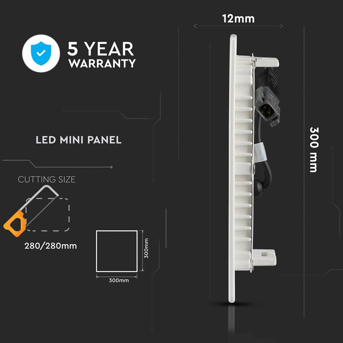 LED Downlight Slim - Viron Dunson - Einbau Quadrat 24W - Kaltweiß 6400K - Matt Weiß - Aluminium - 300mm - SAMSUNG LEDs