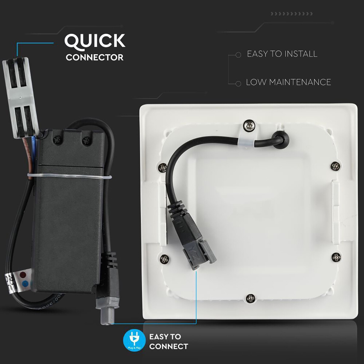 LED Downlight Slim - Viron Dunson - Einbau Quadrat 24W - Warmweiß 3000K - Matt Weiß - Aluminium - 300mm - SAMSUNG LEDs