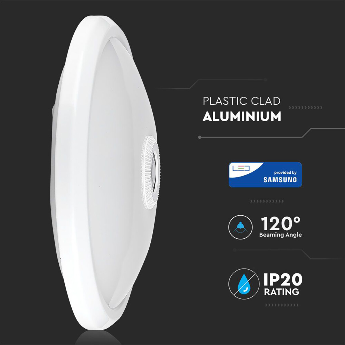 SAMSUNG - LED Deckenleuchte met Bewegungsmelder - Viron Raza - 12W High Lumen - Tageslicht 6400K - Dimmbar - Rund - Mattweiß - Kunststoff