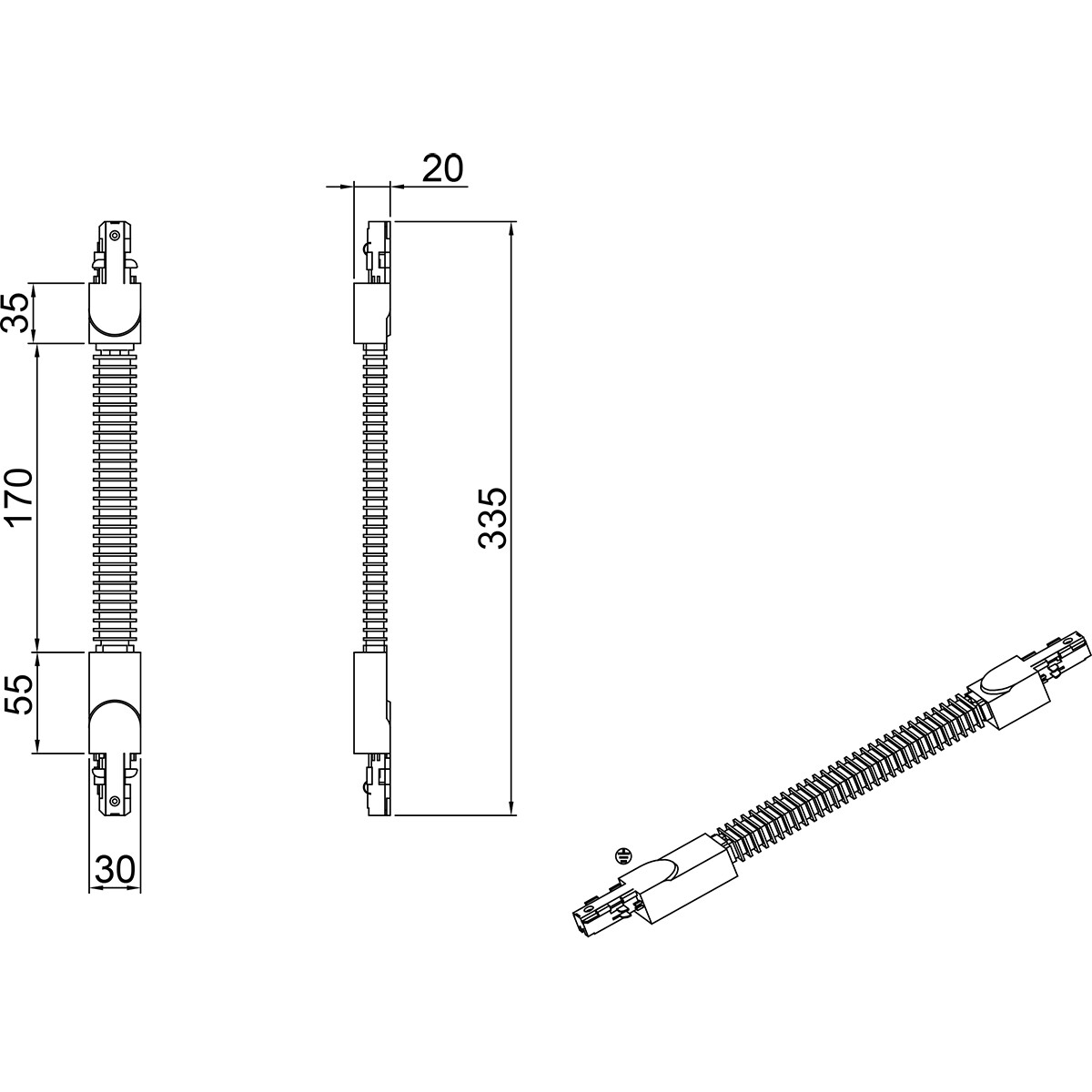 Stromschiene Verbinder - Trion Dual - Flex-Verbinder - 2 Phasen - Matt Titan