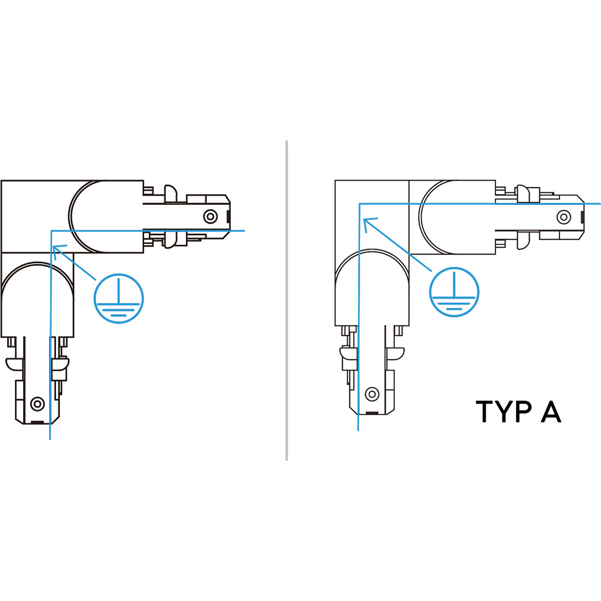 Stromschiene Verbinder - Trion Dual - L-Verbinder - Erde Innen - 2 Phasen - Matt Titan