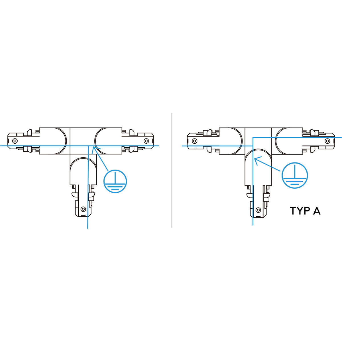 Stromschiene Verbinder - Trion Dual - T-Verbinder - Erde Links - 2 Phasen - Matt Titan