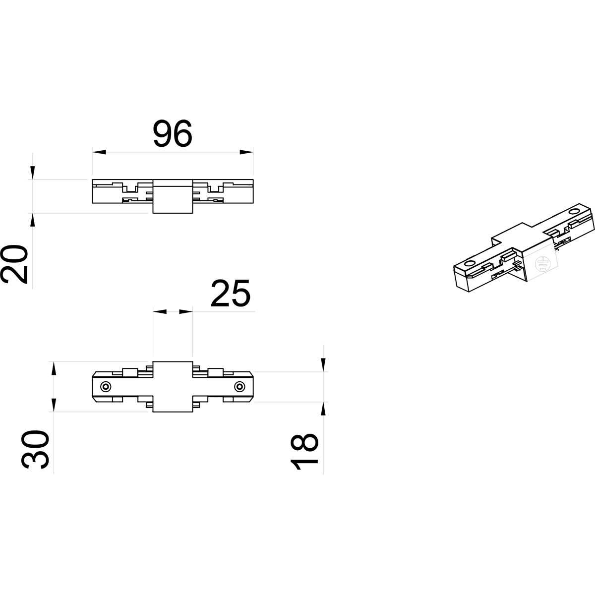 Stromschiene Isolator - Trion Dual - Längsverbinder - 2 Phasen - Matt Schwarz