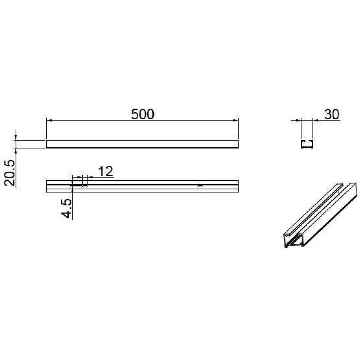 Stromschiene - Trion Dual - 2 Phasen - Aufputz - Aluminium - Titan - 0.5 Meter