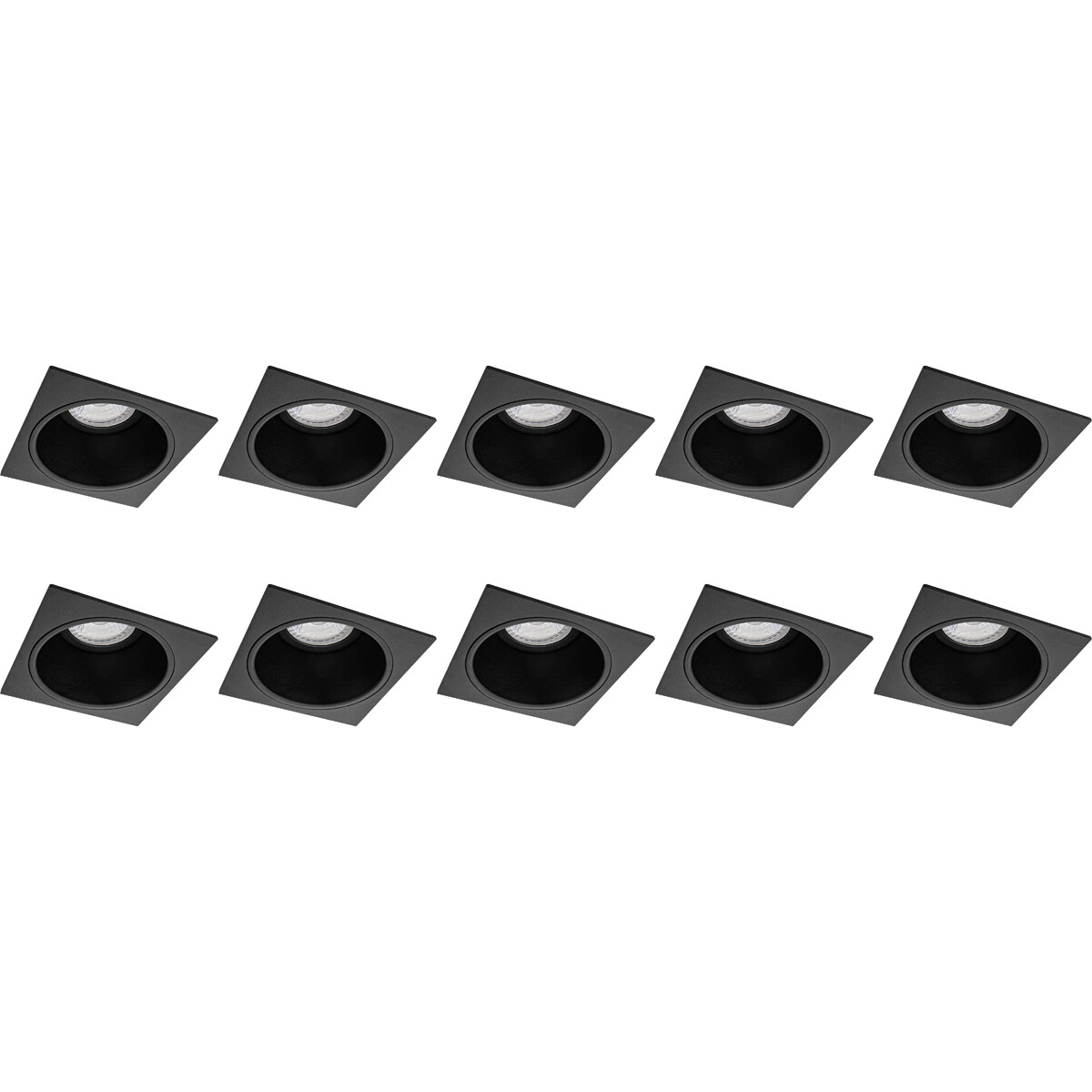 Spot Einbaurahmen 10er Pack - Pragmi Minko Pro - GU10 Einbauspot - Quadrat - Schwarz - Aluminium - Vertieft - 90mm