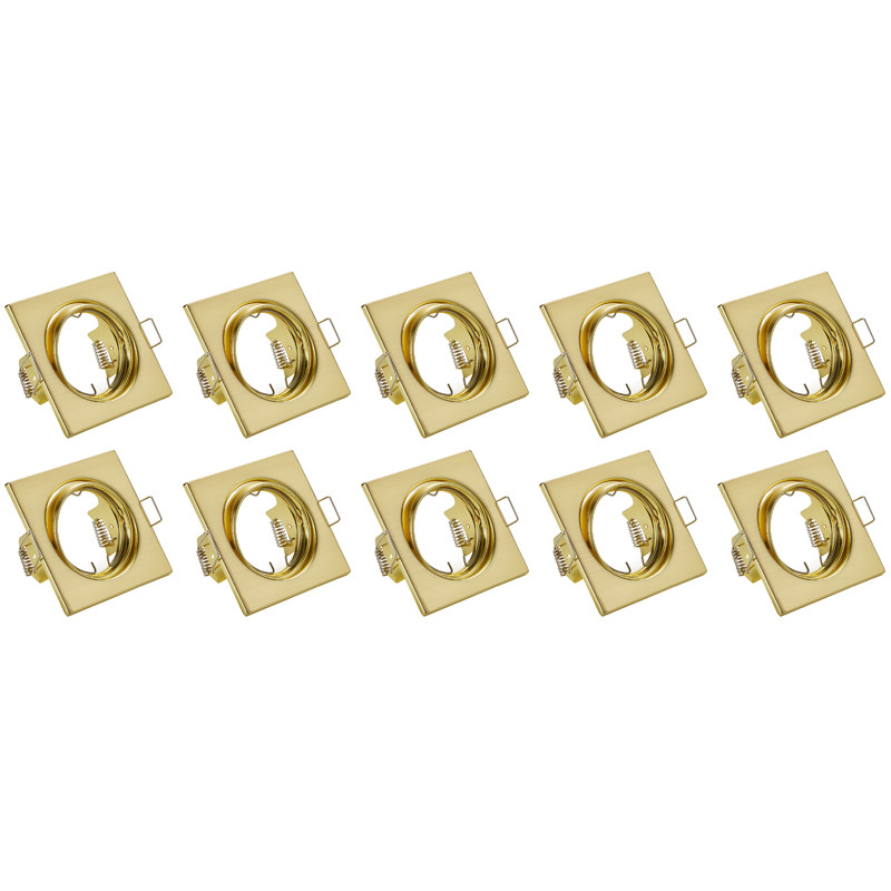 Einbauleuchte 10er Pack - Trion - GU10 Sockel - Einbau Quadratisch - Matt Gold Aluminium - Kippbar 80mm