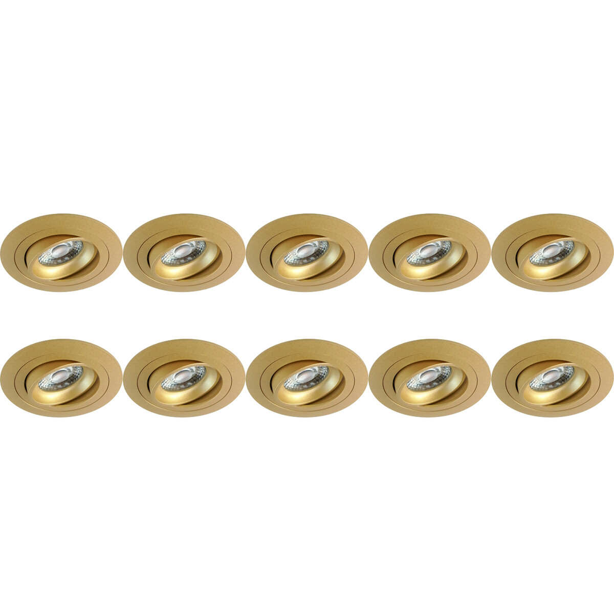 Einbauleuchte 10er Pack - Pragmi Alpin Pro - GU10 Sockel - Einbau Rund - Matt Gold - Aluminium - Kippbar - Ø92mm