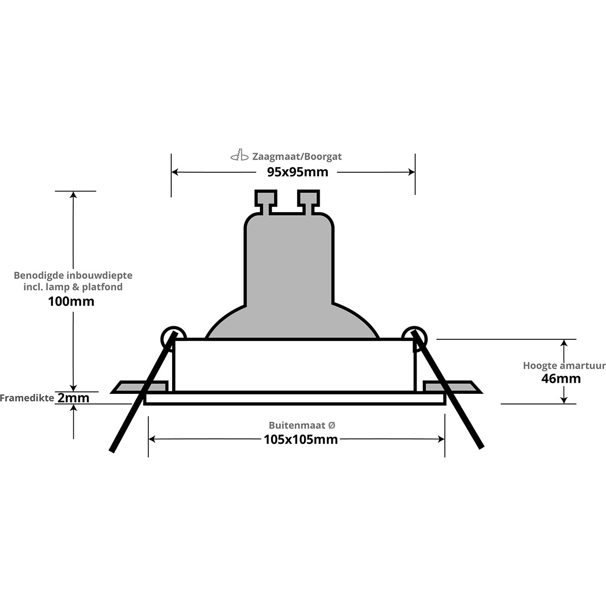 Einbauleuchte GU10 - Pragmi Domy Pro - Einbau Quadratisch - Mattweiß - Aluminium - Deep - Kippbar - 105mm