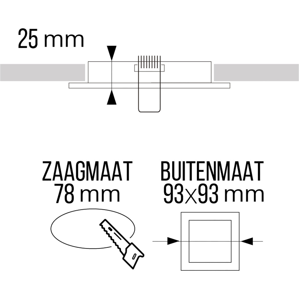 Spot Einbaurahmen GU10 - Pragmi Rodos Pro - GU10 Einbauspot - Quadrat - Schwarz/Gold - Aluminium - 93mm