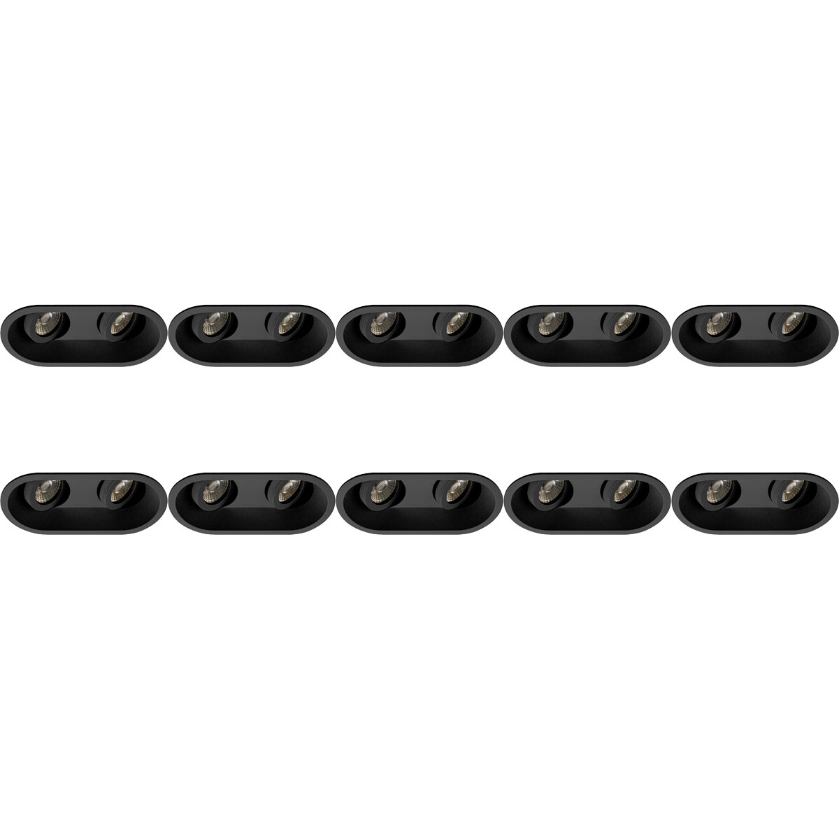 Spot Einbaurahmen 10er Pack - Pragmi Zano Pro - GU10 Einbauspot - Oval Doppel - Schwarz - Aluminium - Schwenkbar - 185x93mm