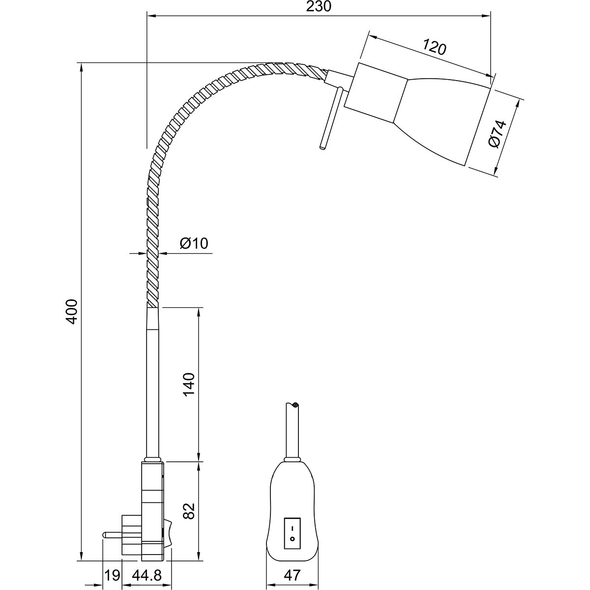 Steckerlamp mit Schalter - Trion Fukara - E14 Fassung - 4.9W - Warmweiß 3000K - Matt Schwarz - Metall