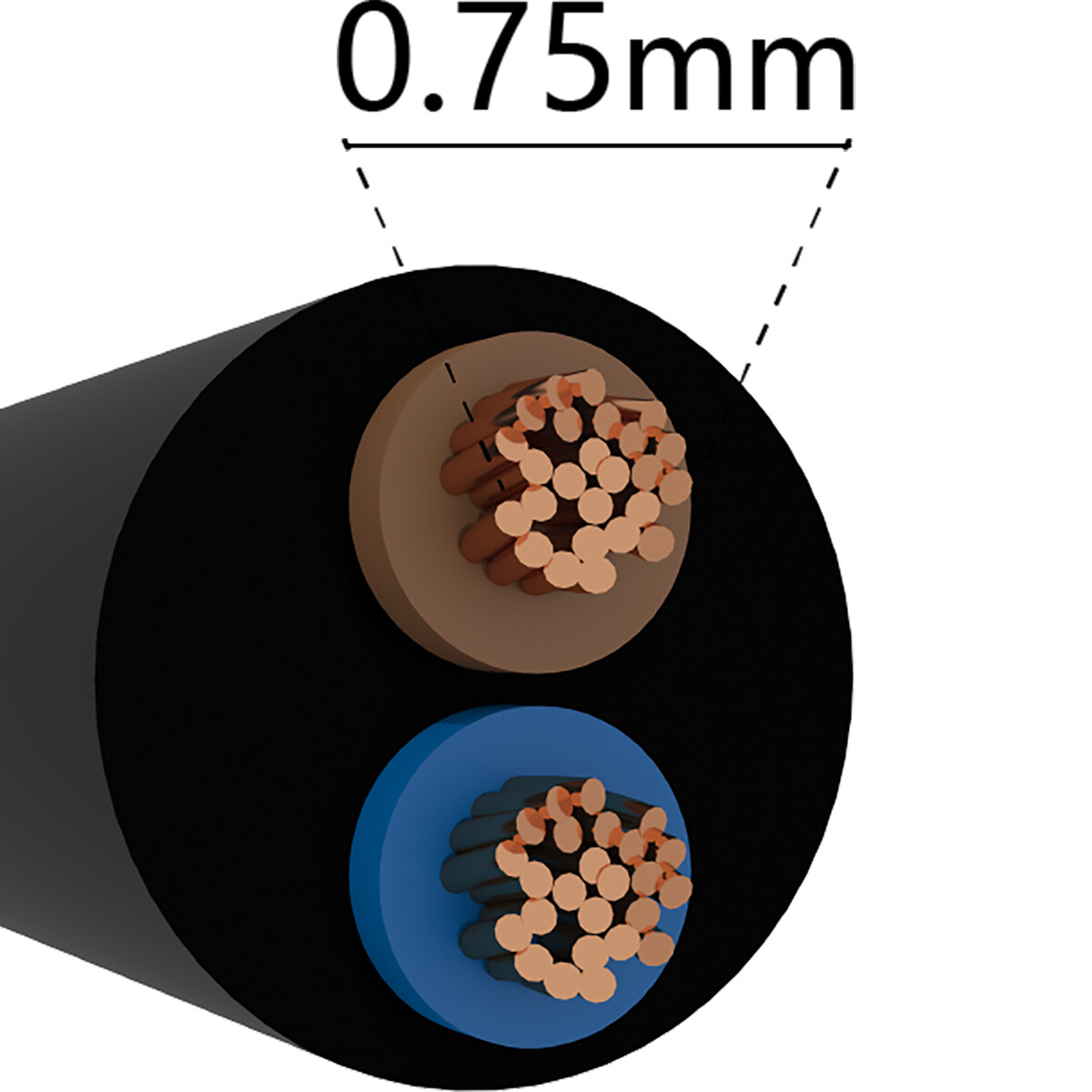 Stromkabel - 2x0.75mm - 2 Kern - 100 Meter - Schwarz