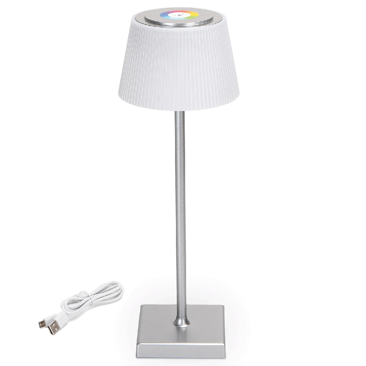 Tischlampe mit Aufladbaren Batterien - Kabellose Schreibtischlampe - Dimmbar - RGB+CCT - Touch Bedienung - USB - Silber