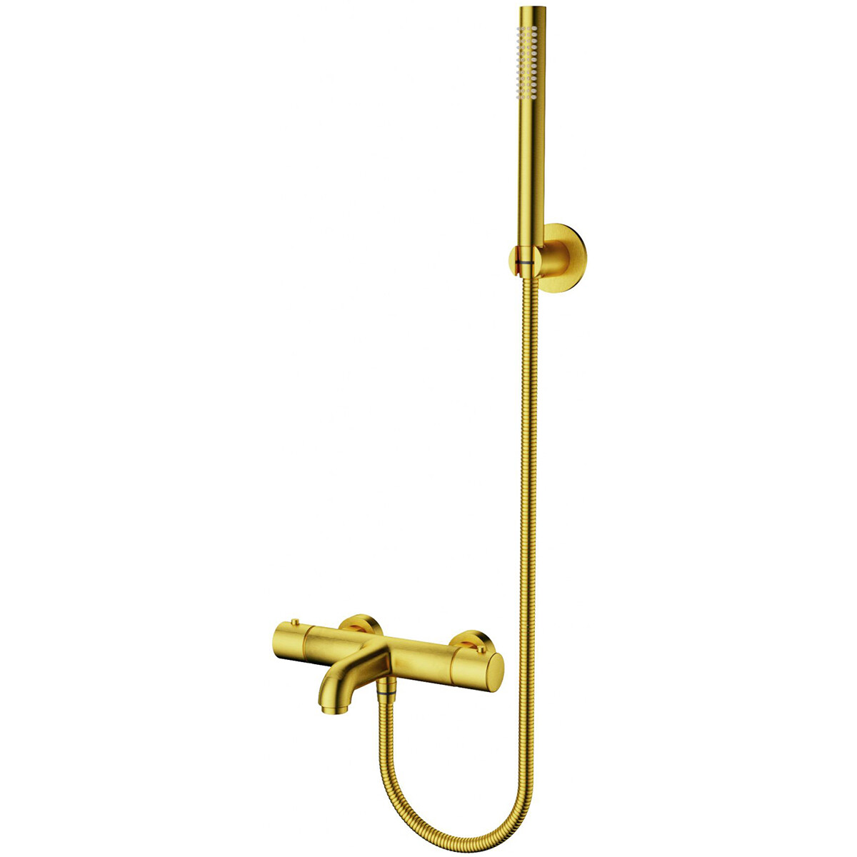 Thermostatische Bad-/Duscharmatur mit Stabhandbrause und Handbrausehalter - Leoni - Edelstahl - PVD - Gebürstetes Gold