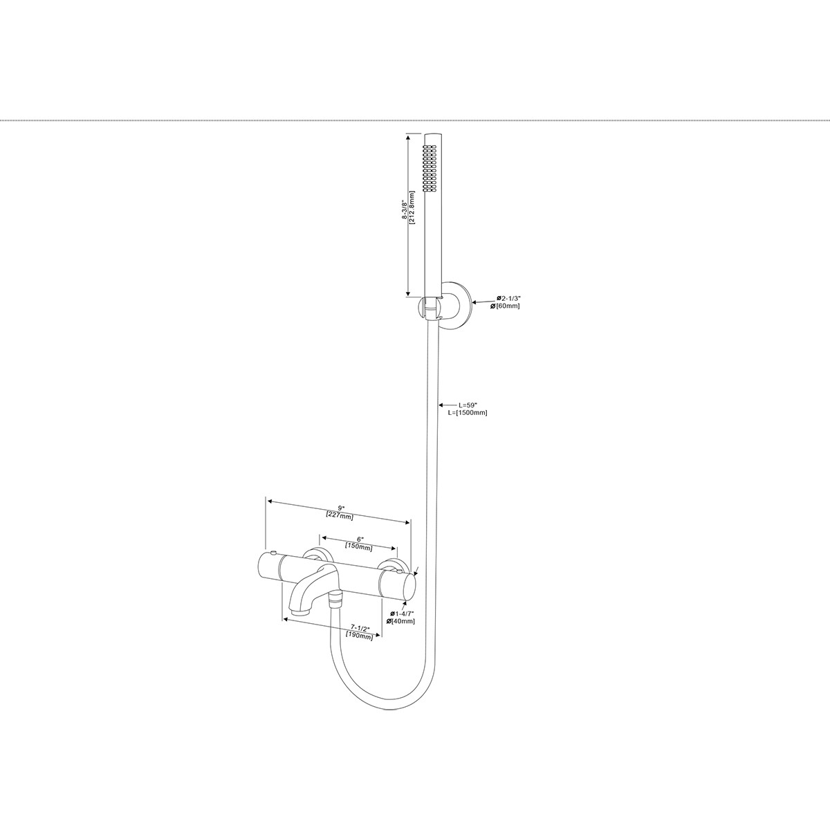 Thermostatische Bad-/Duscharmatur mit Stabhandbrause und Handbrausehalter - Leoni - Edelstahl - PVD - Gebürstetes Kupfer