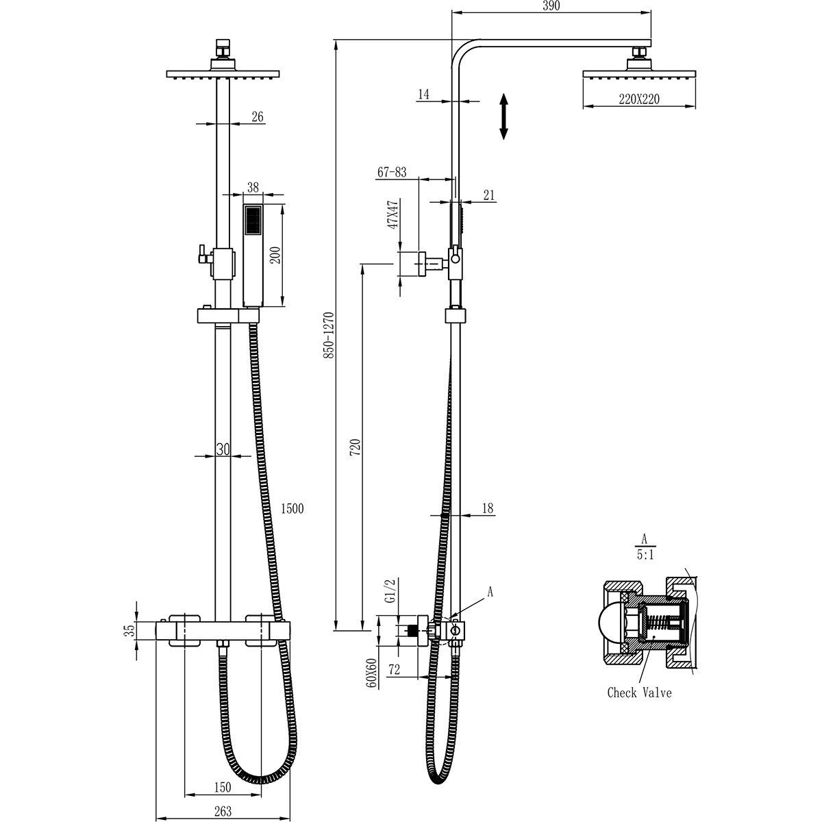 Thermostatische Regenduschset - Leoni Rimbo - 22cm - Eckige Kopfbrause - Stabhandbrause - Edelstahl - Chrom