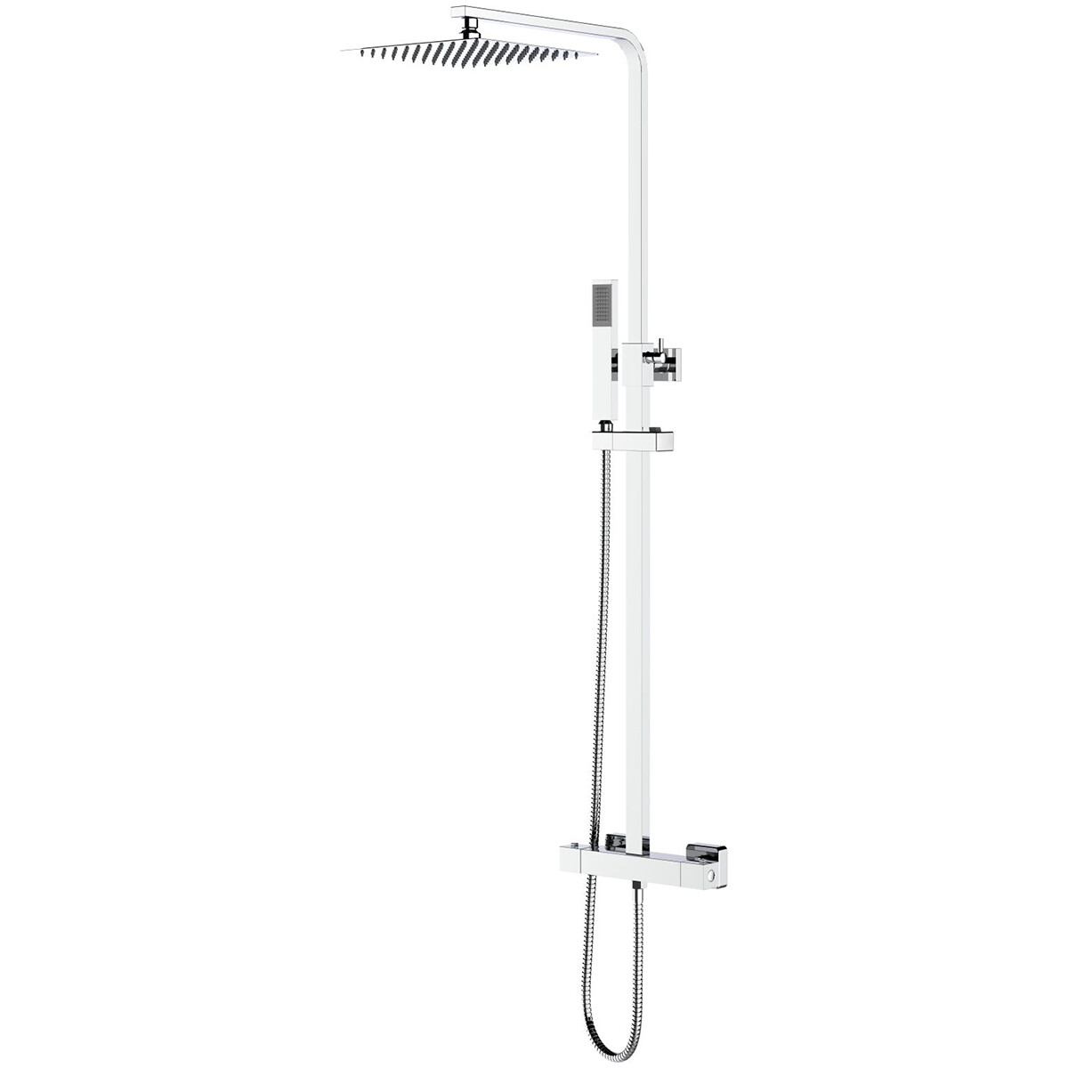 Thermostatische Regenduschset - Leoni Rimbo - 22cm - Eckige Kopfbrause - Stabhandbrause - Edelstahl - Chrom