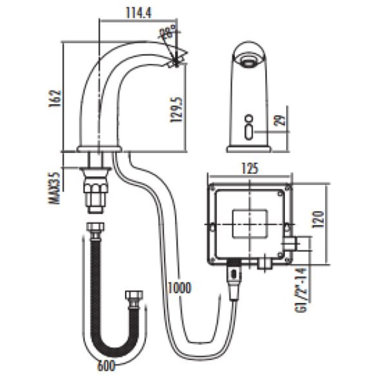 Toilettenhahn mit Sensor - Waschtischarmatur - Kaltwasserhahn 1/2 - Versanix Sensin - Aufbau - Rund - Chrom