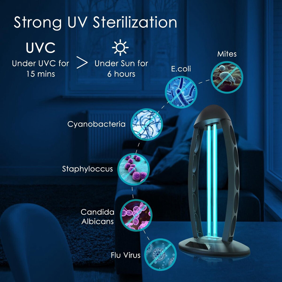 UV-C Sterilisationslampe - Aigi Desty - Desinfektionslampe - UV-Sterilisator - Fernbedienung - Timer - 360º - Schwarz