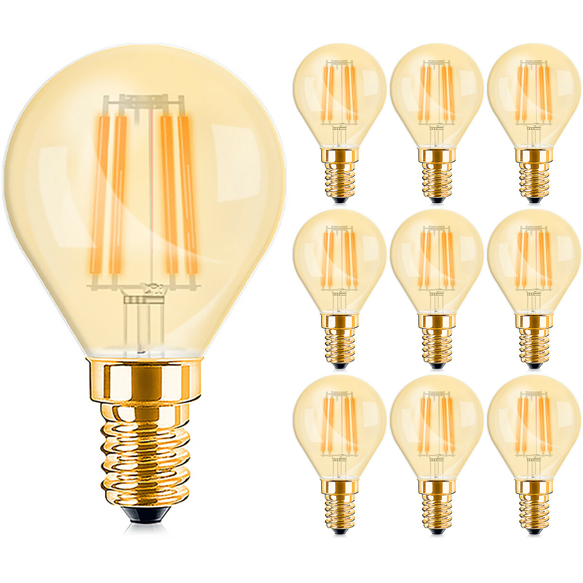 Vorteilspack 10x LED-Lampe E14 Kugel Filament - Brinton - Amber 4W 360lm - 822 Sehr Warmweiß 2200K - P45 | Ersatz für 32W