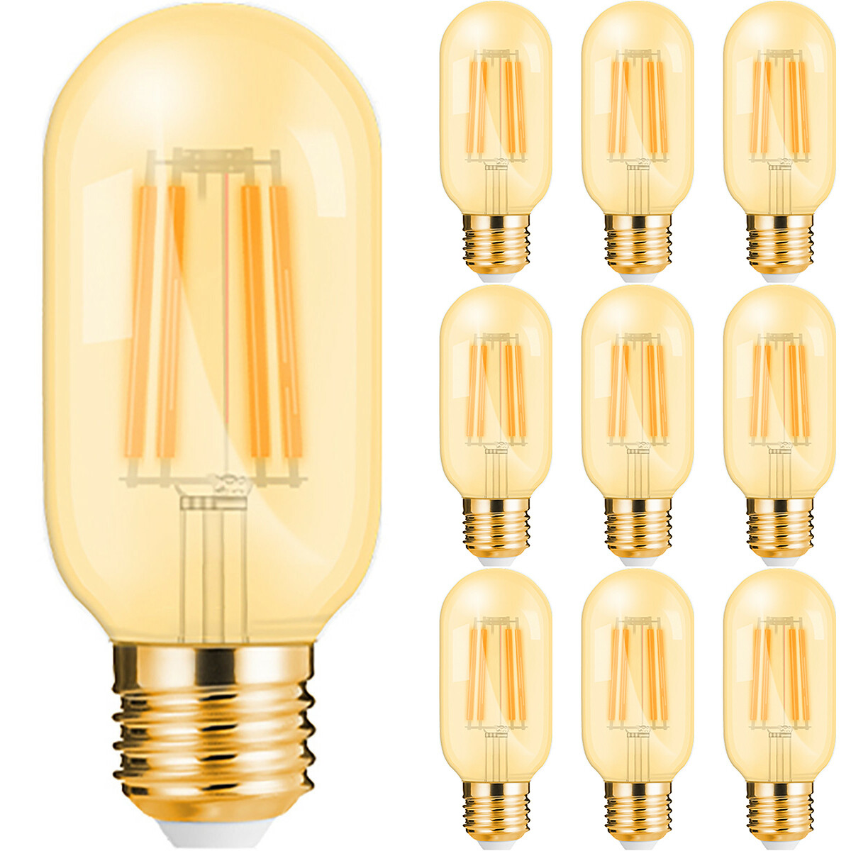 Vorteilspack 10x LED-Lampe E27 Rohr Filament - Brinton - Amber 4W 360lm - 822 Sehr Warmweiß 2200K - T45 | Ersatz für 32W