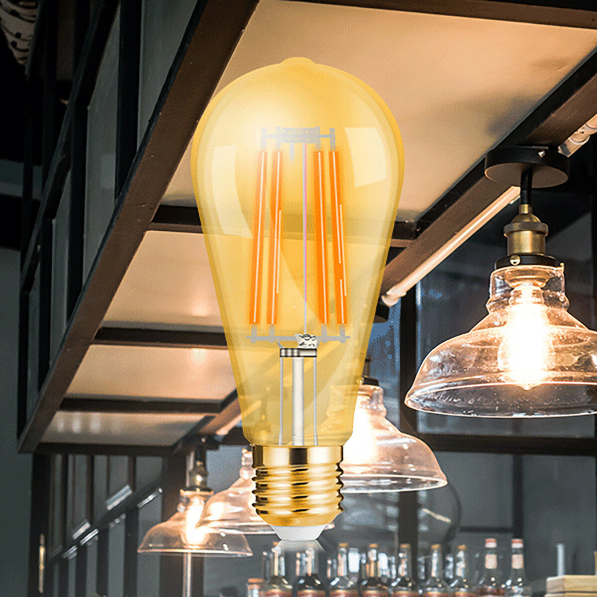 Vorteilspack 10x LED-Lampe E27 Edison Filament - Brinton - Amber 6W 540lm - 822 Sehr Warmweiß 2200K - ST64 - Dimmbare | Ersatz für 45W