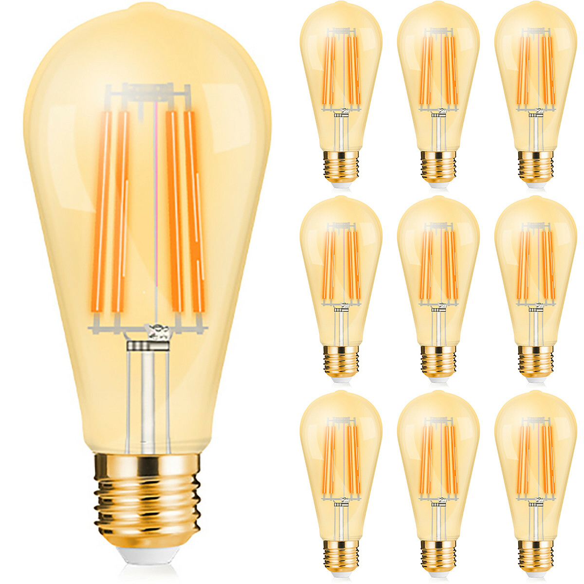 Vorteilspack 10x LED-Lampe E27 Edison Filament - Brinton - Amber 6W 540lm - 822 Sehr Warmweiß 2200K - ST64 - Dimmbare | Ersatz für 45W