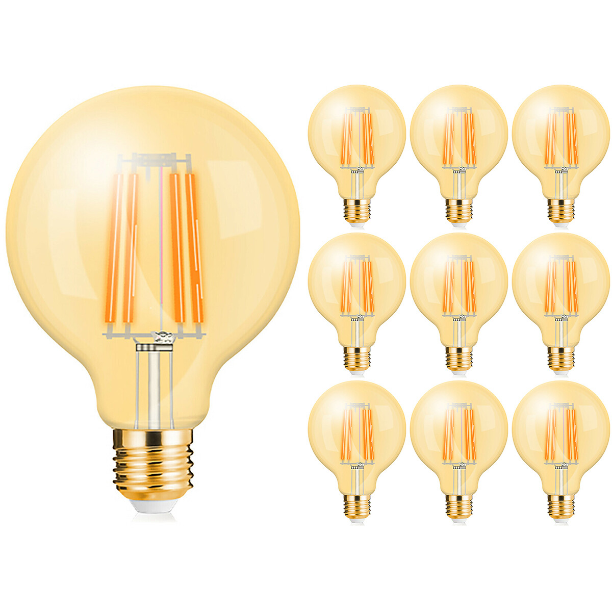 Vorteilspack 10x LED-Lampe E27 Globe Filament - Brinton - Amber 6W 540lm - 822 Sehr Warmweiß 2200K - G95 - Dimmbare | Ersatz für 45W