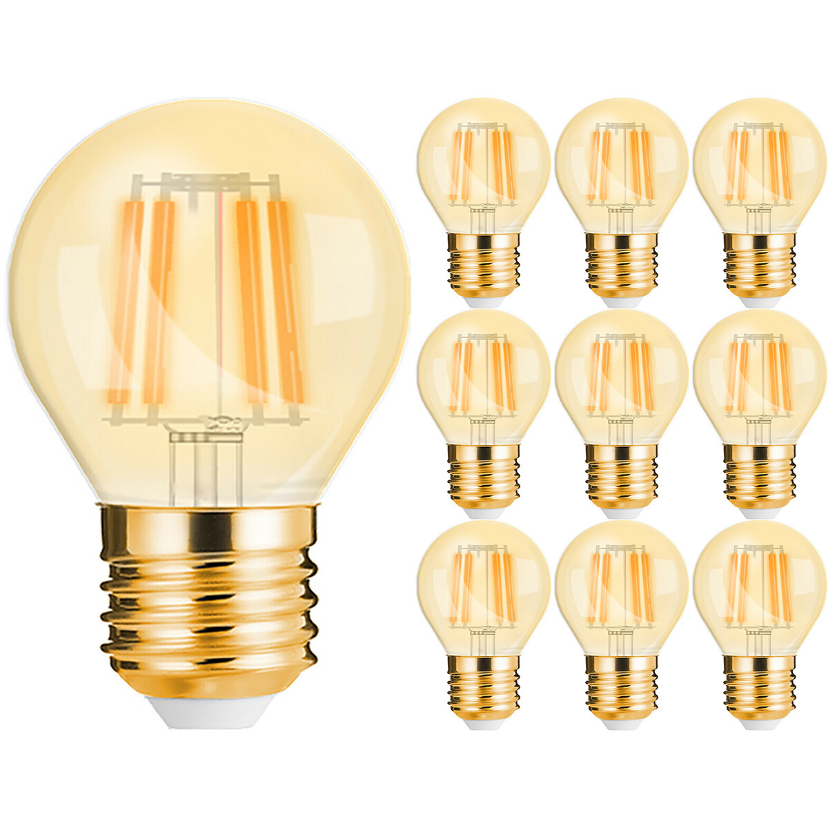 Vorteilspack 10x LED-Lampe E27 Kugel Filament - Brinton - Amber 4W 360lm - 822 Sehr Warmweiß 2200K - G45 | Ersatz für 32W