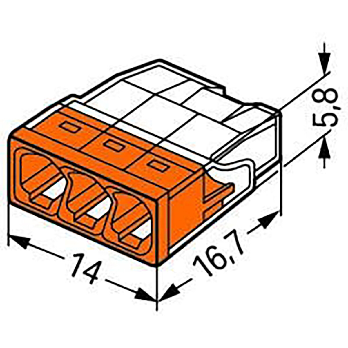 WAGO - Verbindungsklemme - 3-polig - 0,5-2,5mm² - Orange - 10 Stück