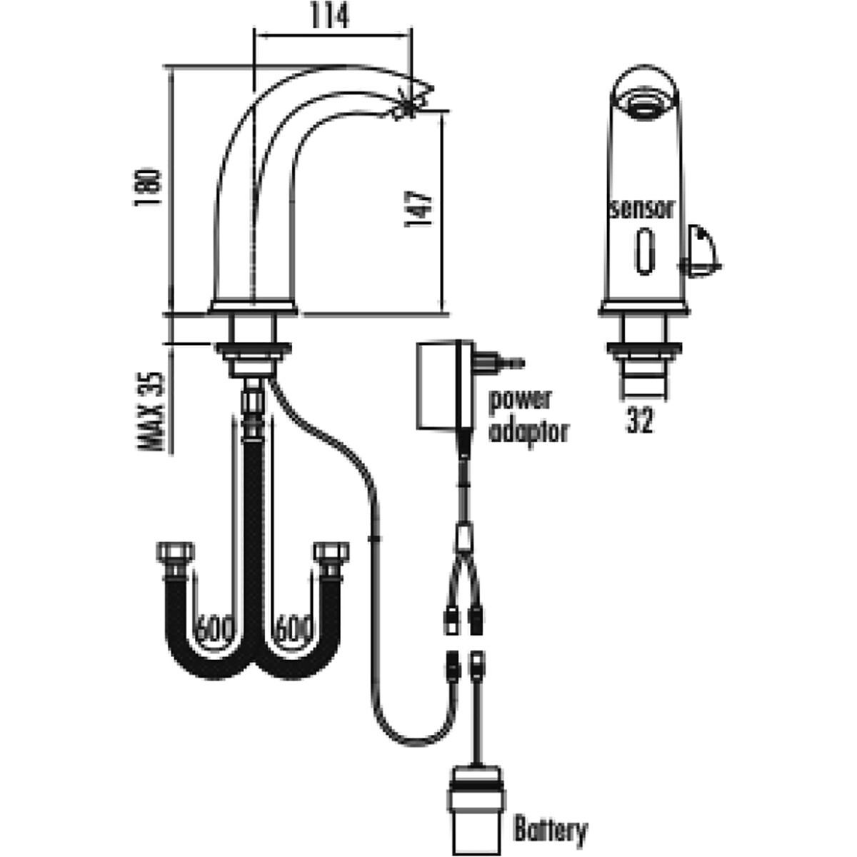 Waschtischarmatur mit Sensor - Mischbatterie - Versanix Sensin - Aufbau - Rund - Chrom