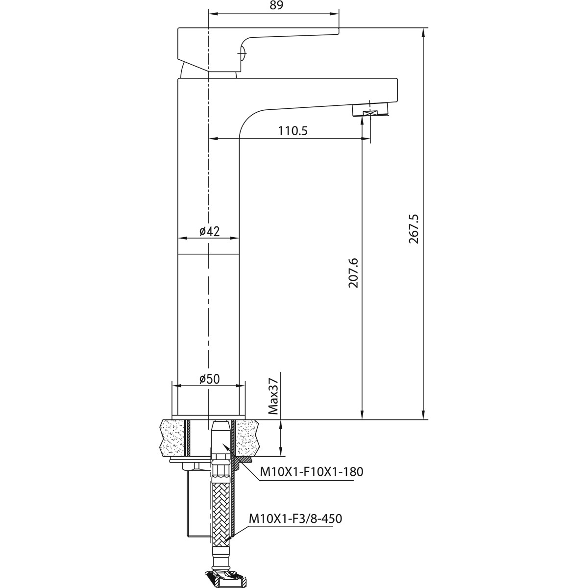 Waschtischarmatur - Mischbatterie - Versanix Sinpy - Erhöht - Aufbau - Rund - Chrom