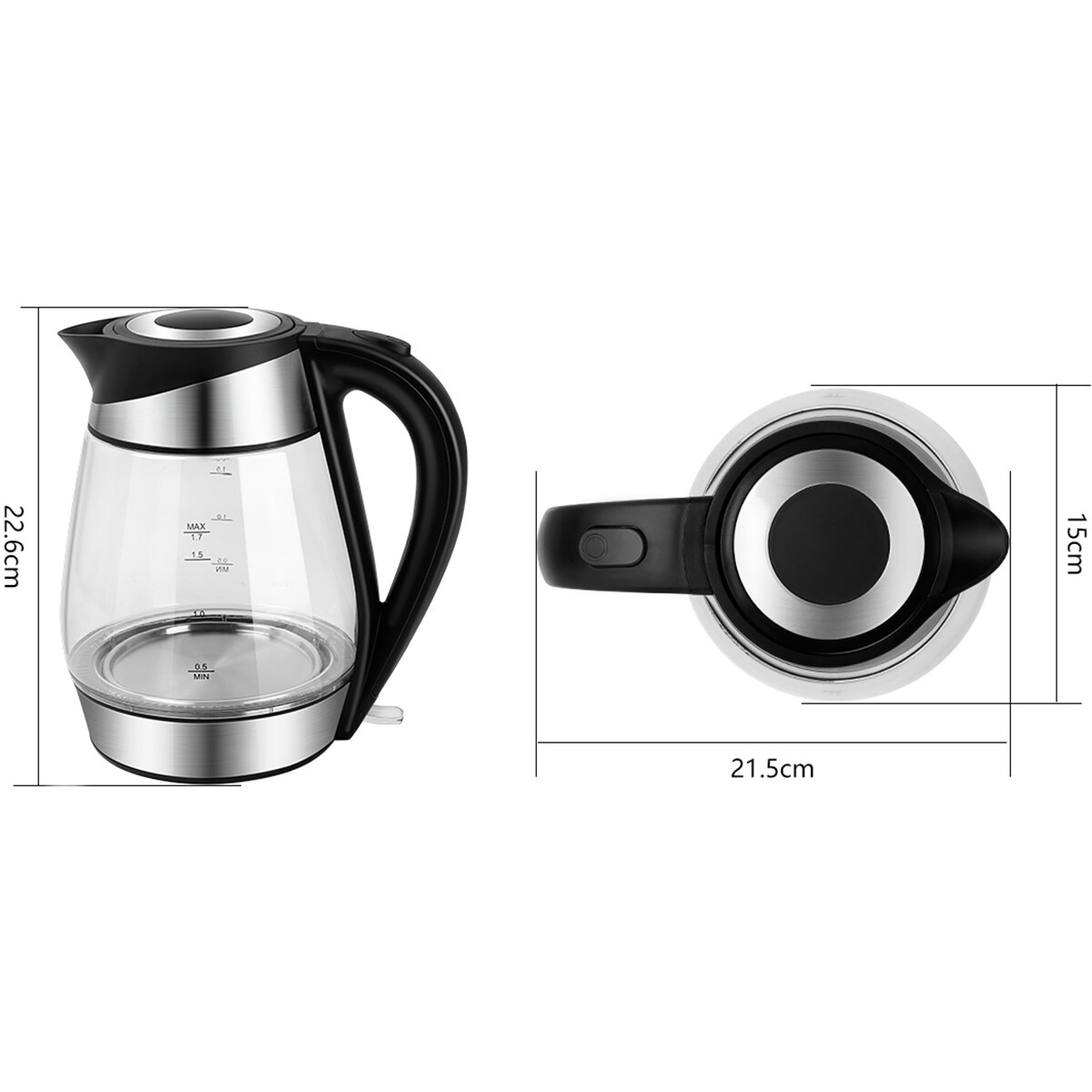 Wasserkocher - Aigi Cubin - LED-Beleuchtung - 1.7 Liter - 2200 Watt - RVS/Glas - Schwarz/Silber