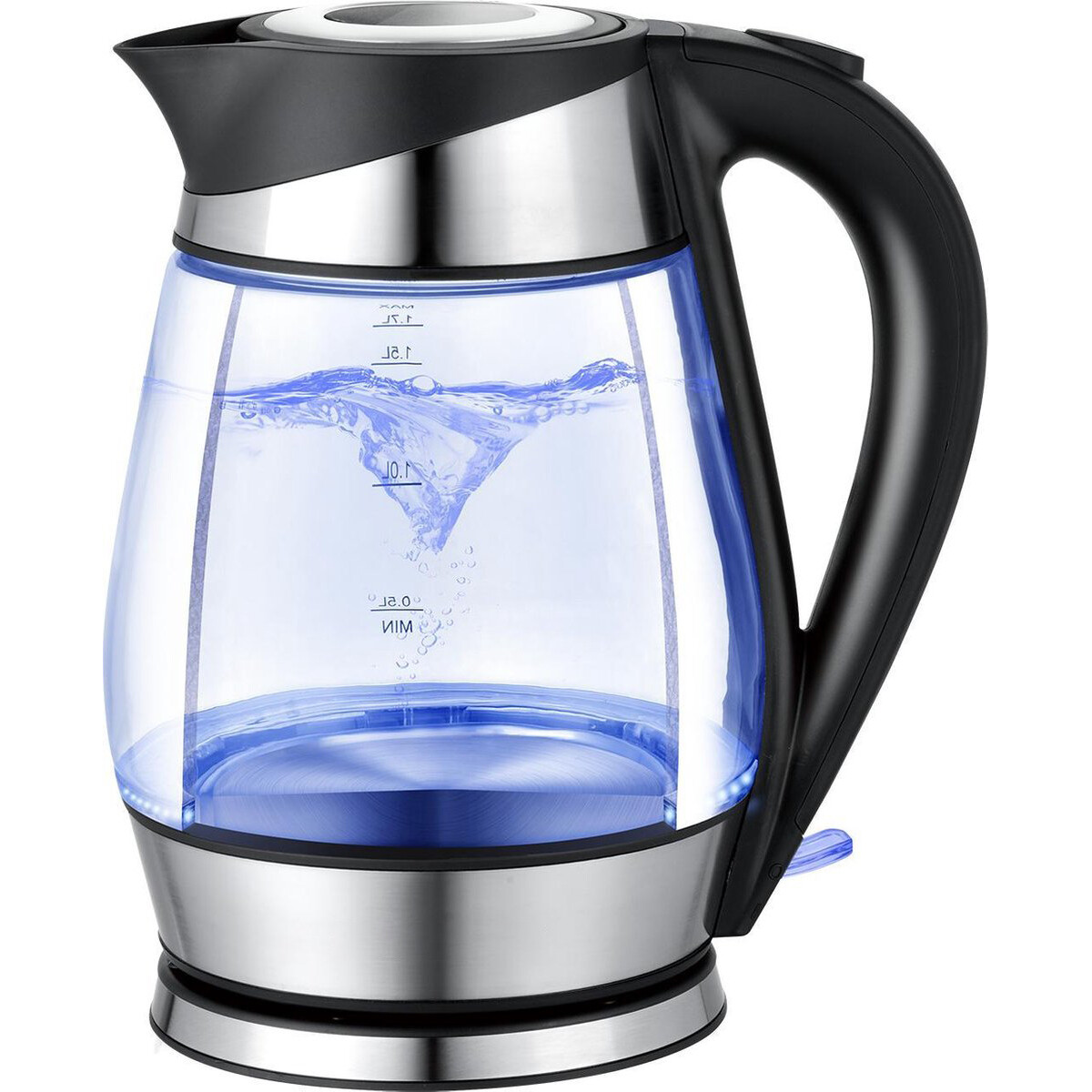 Wasserkocher - Aigi Cubin - LED-Beleuchtung - 1.7 Liter - 2200 Watt - RVS/Glas - Schwarz/Silber