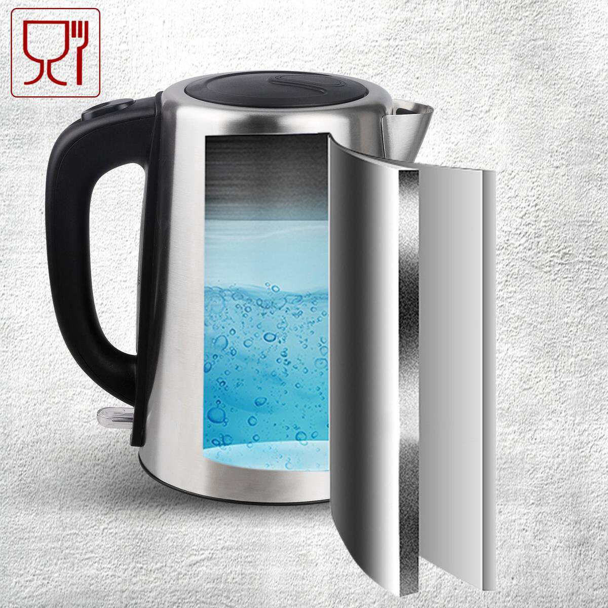 Wasserkocher - Aigi Ribon - 1.7 Liter - 2200 Watt - Gebürsteter RVS - Schwarz/Silber