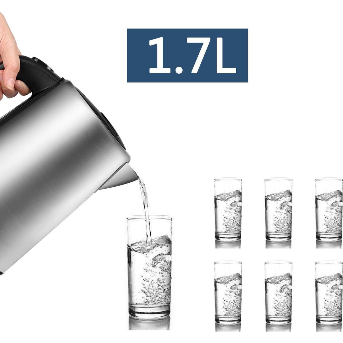 Wasserkocher - Aigi Ribon - 1.7 Liter - 2200 Watt - Gebürsteter RVS - Schwarz/Silber